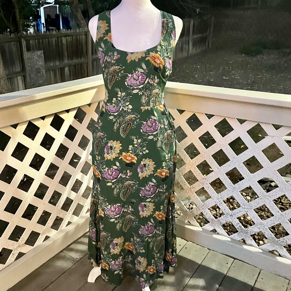 Equipment Femme Everett Eden Multi Floral Sleeveles Scoop Maxi Dress Green 0 NEW - Picture 2 of 15